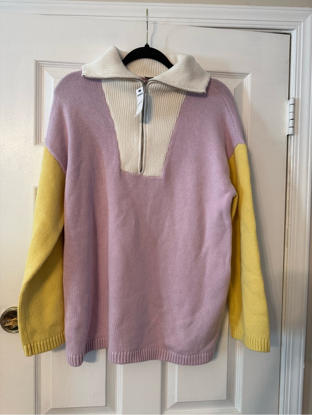 Express Colorblock Half-Zip Sweater - Lavender, Yellow & Cream